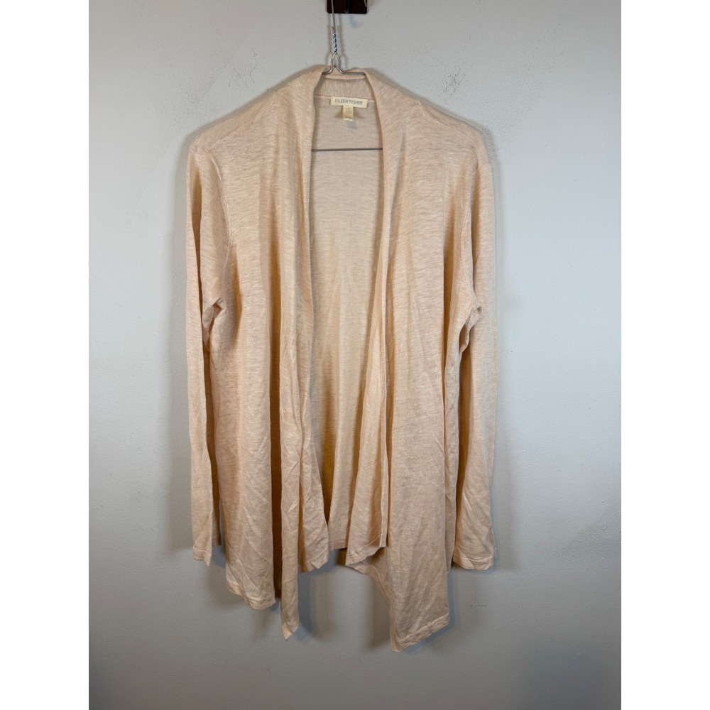 Eileen Fisher Womens Cardigan Silk Linen Blend Peach Size M